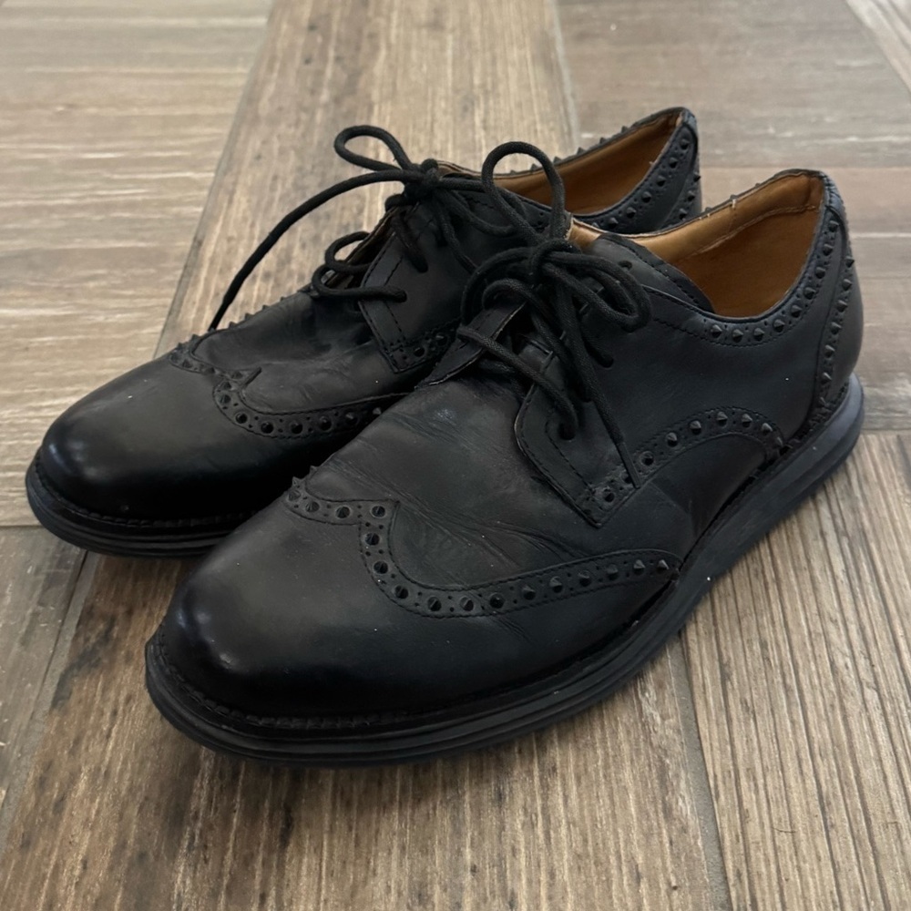Cole Haan LunarGrand Oxford Wing Tip Men's Dress Shoes Size 10.5 Black w/ Studs